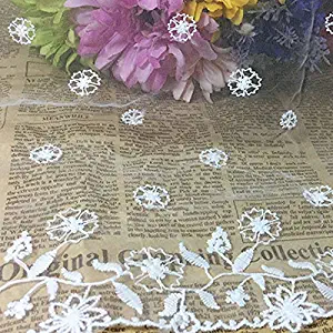 MOPOLIS 1Yd Vintage Floral Embroidery Scalloped Lace Sewing Trim Fabric Bridal Applique | Color - #28-24cm white