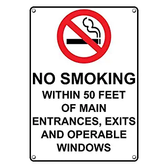 Weatherproof Plastic Vertical No Smoking Within 50 Feet Sign with English Text and Symbol