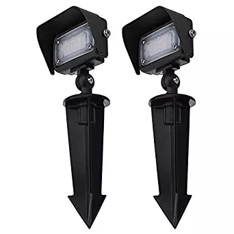 MarsLG Series-7 Low Voltage Compact 12W LED Landscape Flood Light with 1/2" Threaded Knuckle Mount, Ground Stake, and Glare Shield (2-Pack), Warm White 3000K, 36FL01WWx2