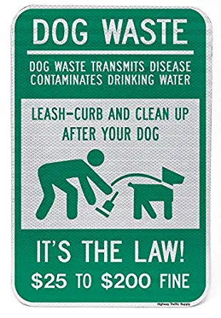 Dog Poop Pick Up & Leash Curb Sign | Encourages Pet Waste Pick Up | Weather Resistant | Aluminum & Reflective Materials | 12” x 18”