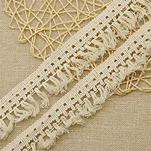 MOPOLIS Tassel Lace Ribbon Trim Sewing Trimmings Hand Crafts Applique Beige Black 2 Yard | Color - Beige