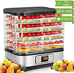 Food Dehydrator Machine, Digital Timer and Temperature Control, 8 Trays, for Jerky/Meat/Beef/Fruit/Vegetable, BPA Free/450 Watt/Updated (Renewed)