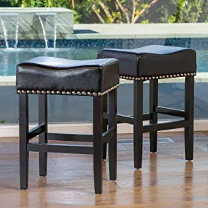 Christopher Knight Home 238549 Chantal Backless Leather Counter Stools wChrome Nailheads, Black