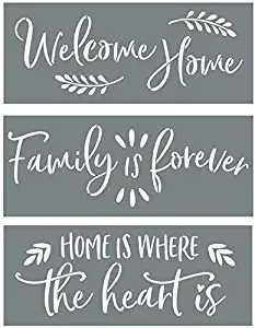 Sign Stencils for Painting on Wood - Welcome Home + Family is Forever + Home is Where The Heart is - Create Beautiful DIY Signs with Word Stencils - Set of 3 Reusable Stencils for DIY Signs