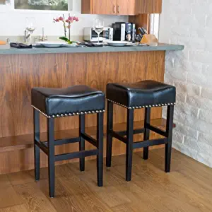 Christopher Knight Home 238552 Camilla Black Leather Backless Bar Stools w/Chrome Nailheads (Set of 2)