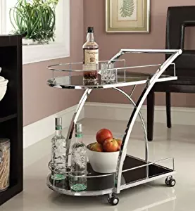 Chrome Metal Bar Wine Tea Serving Cart With Tempered Glass