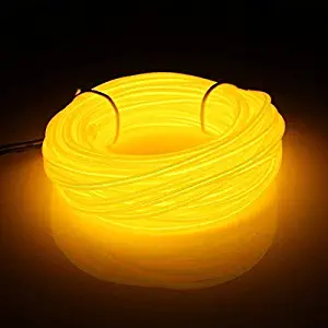 San Jison 16.4ft/5m EL Wire Tube Rope Battery Powered Flexible Neon Light 3 Modes Electroluminescence Wire fro Car Party Wedding Decoration with Controller(Yellow)