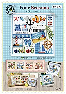 SO-3147 Four Seasons Summer, SODA Cross Stitch Pattern leaflet, authentic Korean cross stitch design chart color printed on coated paper