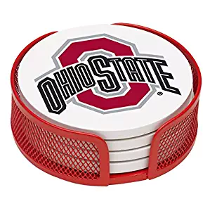 Thirstystone VOHST-HA24 Stoneware Drink Coaster Set with Holder, Ohio State University