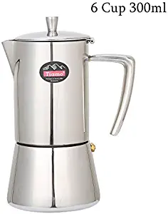 Stovetop Percolator,Italian Espresso Coffee Maker,Moka Pot,Stainless Steel Espresso Machine,For Full Bodied Coffee,Espresso Pot,Moka Pot With Silver Chrome Finish (6 Cup 300ML)