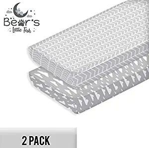 Bear's Little Fish 2-Pack of Pack n Play Sheets |100% Hypoallergenic Jersey Cotton |Gender Neutral Grey and White for Baby boy or Girl |Fitted Crib Sheet for Pack n Play, Playard or Portable Mattress