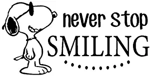 DS Inspirational Decals Snoopy Quote Vinyl Wall Decal - Never Stop Smiling Charlie Brown Peanuts Cartoon Character Stickers for Toddler, Baby, Kids Room bedrooms - 20"x10"