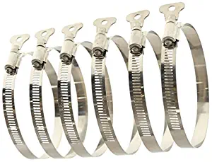 Tech Team Band-Style Clamps, 4”, ½” Wide, Key-Style, Stainless Steel, Hose Clamps, Dust Collection Hose Clamp, Clothes Dryer Vent Hose Clamp, Pack of 6