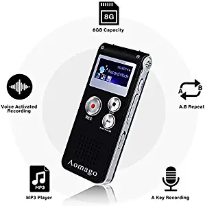 Digital Voice Recorder Voice Activated Recorder for Lectures, Meetings, Interviews Aomago 8GB Audio Recorder Mini Portable Tape Dictaphone with Playback, USB, MP3