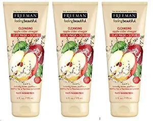 Freeman Facial Apple Cider Vinegar Clay Mask + Scrub 6 Ounce (177ml) (3 Pack)