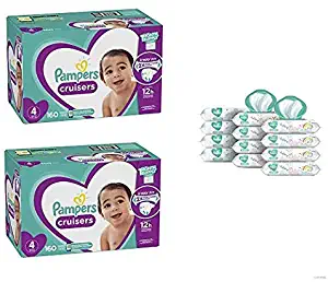 Pampers Bundle - Cruisers Disposable Baby Diapers Size 4, 160 Count (Pack of 2) with Pampers Sensitive Water-Based Baby Wipes, 12 Pop-Top and Refill Combo Packs, 864 Count