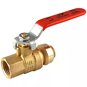 SharkBite 22182-0000LFA Ball Valve 1/2 Inch x 1/2 Inch, Water Valve Shut Off, Female, FNPT, Push-to-Connect, PEX, Copper, CPVC, PE-RT