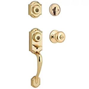 Kwikset Montara Single Cylinder Handleset with Juno Knob featuring SmartKey in Polished Brass