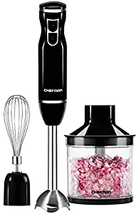 Chefman Immersion Stainless Steel Blade with Whisk and Chopper Bonus Pack Attachments Hand Blender, 3-IN-1-Black