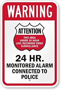 "Attention - 24 Hr. Monitored Alarm Connected To Police" Sign By SmartSign | 12" x 18" 3M High Intensity Grade Reflective Aluminum