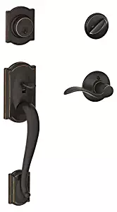 Schlage Camelot Single Cylinder Handleset and Accent Lever, Aged Bronze (F60 V CAM 716 ACC)