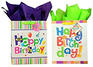 BagLove Large Birthday Gift Bags with Tissue Paper for Kids (2 Pack) 10.5" x 13" x 5.5" Premium Gift Bags for Girls of all ages