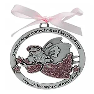 GUARDIAN ANGEL Baby CRIB Medal - CHRISTENING - BAPTISM - Shower Gift - INFANT (GIRL - PINK)