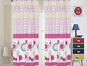 Sapphire Home Kids Girls Window Curtain Panels with tiebacks (4 Piece Set), Floral Butterfly Theme Print Window Curtain for Girls Kids, Pink Lilac Girls Kids Teens Room Décor, Floral Pink Curtains