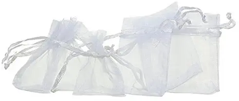 Yansanido 100pcs (10cm x12 cm) White Organza Drawstring Pouches Jewelry Party Wedding Favor Gift Bags Pouch Bags (White 3.94.7inches)