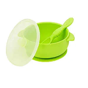 Baby Bowls, Best Suction Bowls for Baby Toddler Self-Feeding, 100% Safe Leak-Proof Silicone Bowl with Lid, Disheasher & Micromave Safe (Green)