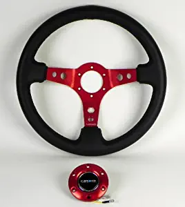 NRG Steering Wheel - 06 (Deep Dish) - 350mm (13.78 inches) - Black Leather with Red Spokes - Part # ST-006R-RD