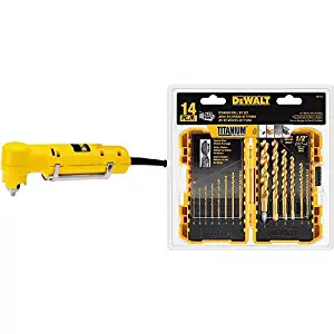 DEWALT DW160V 3/8-Inch VSR Right Angle Drill with DEWALT DW1354 14-Piece Titanium Drill Bit Set