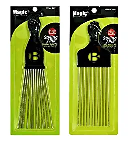 Afro Hair Pick Extra Large Long Black Fist Long Metal Pik Fan Metal Pik (B-2407) (2411)