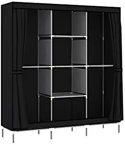 OUMYJIA 69 inches Non-Woven Fabric Portable Closet Wardrobe Organizer Storage, 51L x 17.5W x 69H inches, Black