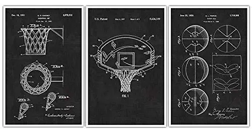 Basketball Patent Prints Set of 3 - Basketball Poster - Basketball Print - Basketball Sports Gift - Hoop - Ball Rim - Basketball Wall Art