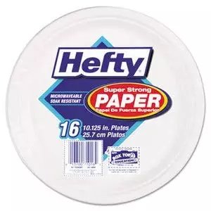 Hefty Super Strong Paper Dinnerware, 10 1/8" Plate, Bagasse, 16/Pack