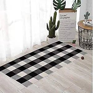 Buffalo Check Rug Black and White Plaid Rugs Cotton Hand-Woven Checkered Carpet Washable Braided Kitchen Rugs,Mat, Doormat Hand-Woven Checkered Rug (24