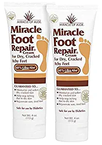 Miracle Foot Repair 2-Pack 4-Ounce tube with 60% Organic UltraAloe | For Dry, Cracked, Itchy feet | Fast-Acting | Super-Moisturizing | Helps Athlete's Foot | Have Soft, Baby Feet Once More