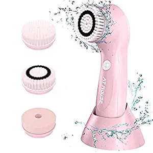 Facial Cleansing Brush Rechargeable - Electirc Spin Face Brush - 2 Speed Waterproof Facial Brush with 3 Brush Heads for Gentle Exfoliation Deep Cleansing Blackhead Removing