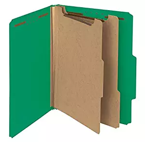Smead 100 Percent Recycled Pressboard Classification Folder, 2 Dividers, 2-Inch Expansion, Letter Size, Green, 10 per Box (14063)
