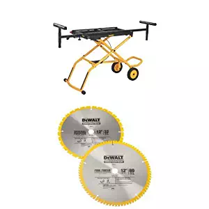 DEWALT DWX726 Rolling Miter Saw Stand w/ DW3128P5 80 Tooth and 32T ATB Thin Kerf 12-inch Crosscutting Miter Saw Blade, 2 Pack