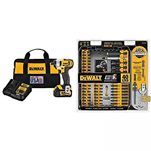 DEWALT DCF885L1 20V MAX 1/4" Impact Driver Kit with 1 Battery with DEWALT DWA2T40IR IMPACT READY FlexTorq Screw Driving Set, 40-Piece