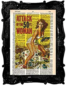 Attack of the 50 ft Woman Movie Poster Vintage Sci-Fi Movie Dictionary Art Print