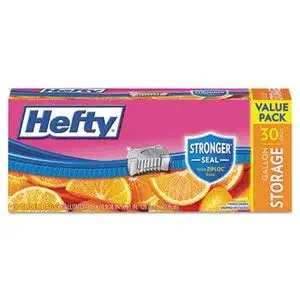 Hefty Slider Bags, Storage, 1 Gal, 1.5 Mil, Clear, 30/Box