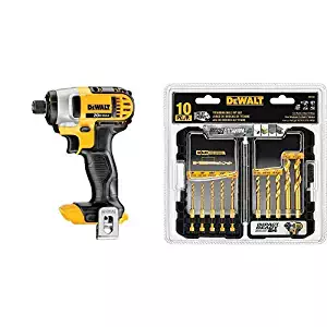 DEWALT DCF885B 20-Volt MAX Lithium Ion 1/4-Inch Impact Driver (Tool Only) with DEWALT Titanium Drill Bit Set, 10-Piece Impact Ready (DD5160)