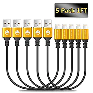 SMALLElectric Cables 1FT for Short iPhone Charger Cable 5Pack, Fast Charging USB Cord Compatible with iPhone X XS Max XR / 8/8 Plus / 7/7 Plus / 6/6 Plus / 5S / iPad/iPod, Black (1FT5Pack)