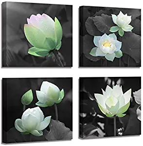 Bathroom Decoration Lotus decoration Canvas printing Bathroom photo wall Decoration Lotus painting black and white flower Plant pictures Zen office decoration Canvas wall Decoration Bedroom Frame