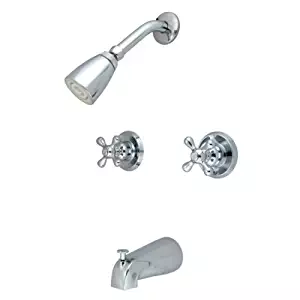 Kingston Brass KB241AX Twin Handle Tub and Shower Faucet with Decor Cross Handle, Polished Chrome