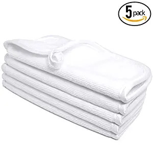 (5-Pack) Premium Travel Size 8 in. x 8 in. Microfiber Facial Towels ~ Ultra Soft and Gentle Luxury Makeup Remover Wash Cloths with Silky Satin Border ~ TRC Skin Care