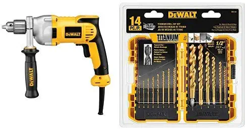 DEWALT DWD210G 10-Amp 1/2-Inch Pistol-Grip Drill with DEWALT DW1354 14-Piece Titanium Drill Bit Set